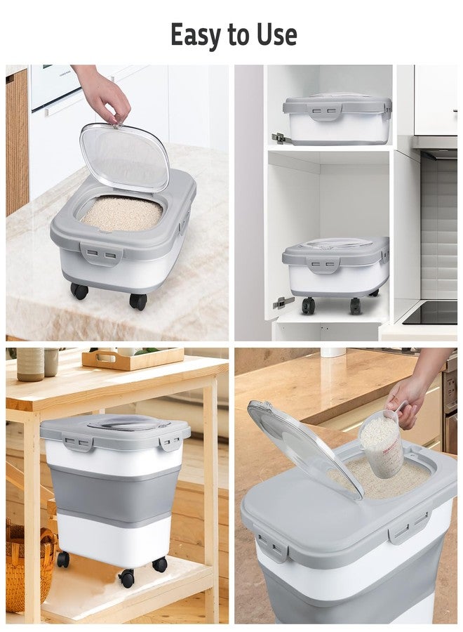 Komzon Rice Storage Containers, Collapsible 20 to 30Lbs Food Storage Bin Dispenser with Rolling Wheel and Clear Airtight Lid, BPA Free Flour, Sugar, Cereal and Dog Cat Pet food Containers - Image 5
